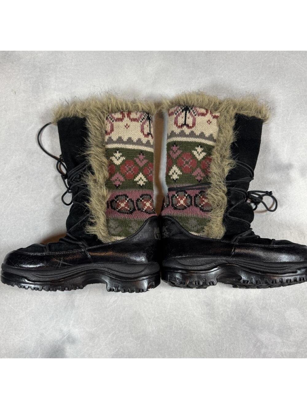 Muk Luks Leather Suede Floral Knit Thinsulate Winter Boots Y2K Boho Après Ski